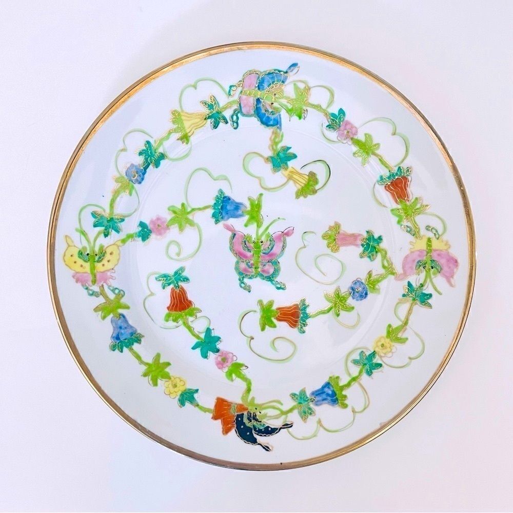 Chinese Botanical Butterfly Fruit Decorative Plate